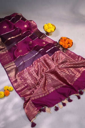 Banarasi Kora silk saree in hues of purple