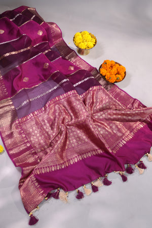 Banarasi Kora silk saree in hues of purple