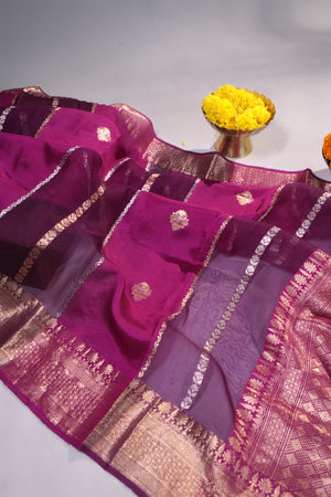 Banarasi Kora silk saree in hues of purple