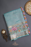 Aqua Blue Crush Tissue Saree