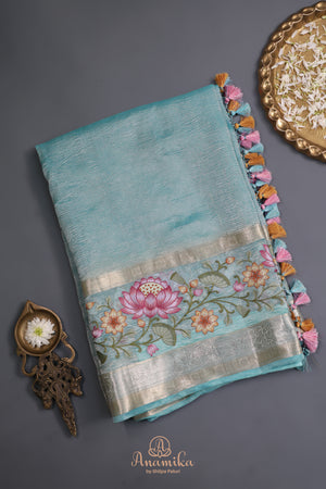 Aqua Blue Crush Tissue Saree