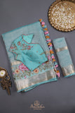 Aqua Blue Crush Tissue Saree