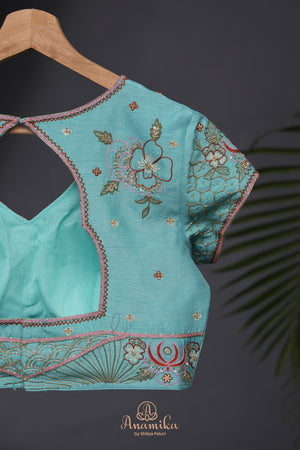 Aqua Blue Crush Tissue Saree
