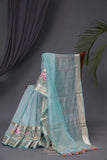 Aqua Blue Crush Tissue Saree
