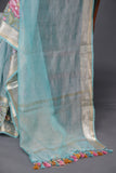 Aqua Blue Crush Tissue Saree