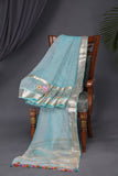 Aqua Blue Crush Tissue Saree