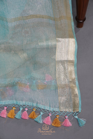 Aqua Blue Crush Tissue Saree