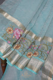 Aqua Blue Crush Tissue Saree