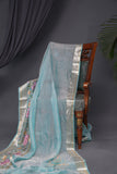 Aqua Blue Crush Tissue Saree