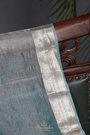 Aqua Blue Crush Tissue Saree