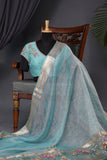 Aqua Blue Crush Tissue Saree
