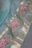 Aqua Blue Crush Tissue Saree