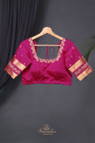 A beautiful mysore crepre silk saree in soft peach and rani pink combination