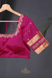 A beautiful mysore crepre silk saree in soft peach and rani pink combination