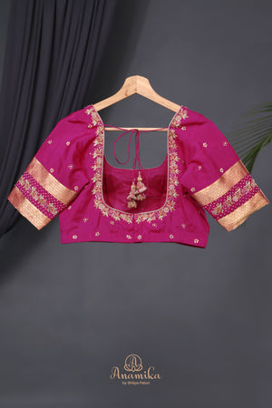 A beautiful mysore crepre silk saree in soft peach and rani pink combination