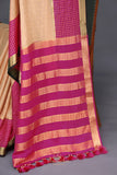 A beautiful mysore crepre silk saree in soft peach and rani pink combination