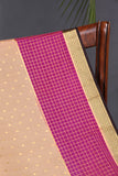 A beautiful mysore crepre silk saree in soft peach and rani pink combination