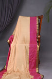 A beautiful mysore crepre silk saree in soft peach and rani pink combination
