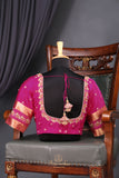 A beautiful mysore crepre silk saree in soft peach and rani pink combination