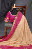 A beautiful mysore crepre silk saree in soft peach and rani pink combination