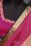 A beautiful mysore crepre silk saree in soft peach and rani pink combination