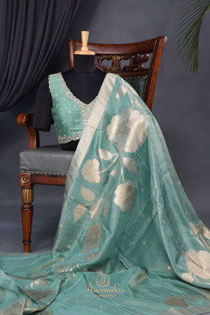 Mashru Silk Saree in aqua Blue Hue