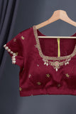 A peach Bandini saree with kalamkari print on Modal silk