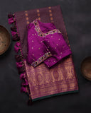 Kanchi Gadwal saree in a lovely brown and magenta combo