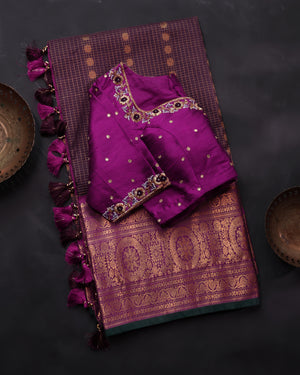Kanchi Gadwal saree in a lovely brown and magenta combo