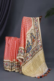 A peach Bandini saree with kalamkari print on Modal silk