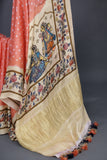 A peach Bandini saree with kalamkari print on Modal silk