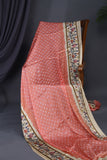 A peach Bandini saree with kalamkari print on Modal silk