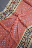 A peach Bandini saree with kalamkari print on Modal silk