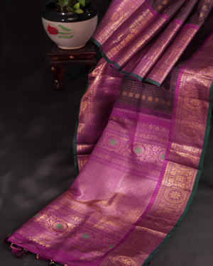 Kanchi Gadwal saree in a lovely brown and magenta combo