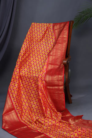 Ikkat Kanchi saree in hues of orange & red - absolutely gorgeous