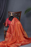 Ikkat Kanchi saree in hues of orange & red - absolutely gorgeous
