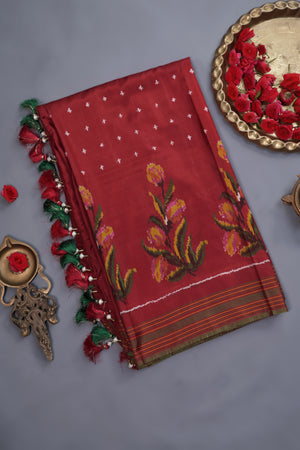 Twill Patola Saree in a unique floral weave design - saree only