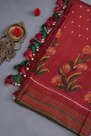 Twill Patola Saree in a unique floral weave design - saree only