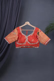 Aqua Blue Gadwal saree with Meenakari floral border in orange
