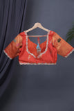 Aqua Blue Gadwal saree with Meenakari floral border in orange