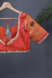 Aqua Blue Gadwal saree with Meenakari floral border in orange