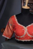 Aqua Blue Gadwal saree with Meenakari floral border in orange