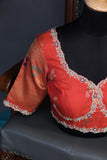 Aqua Blue Gadwal saree with Meenakari floral border in orange