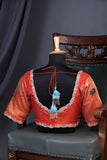 Aqua Blue Gadwal saree with Meenakari floral border in orange