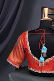 Aqua Blue Gadwal saree with Meenakari floral border in orange