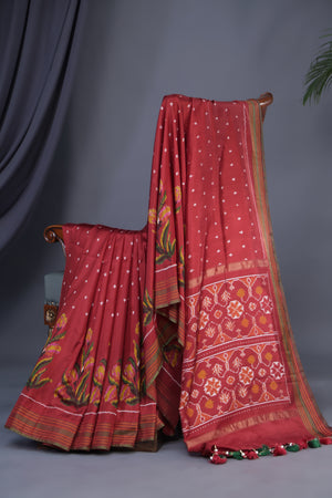 Twill Patola Saree in a unique floral weave design - saree only