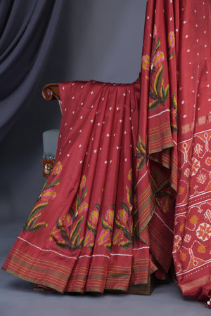 Twill Patola Saree in a unique floral weave design - saree only