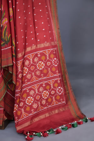 Twill Patola Saree in a unique floral weave design - saree only