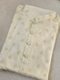 Cream chanderi silk kurta with thread embroidered buttas