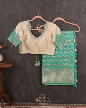 Banarasi Silk Saree in a lovely pastel aqua green shade